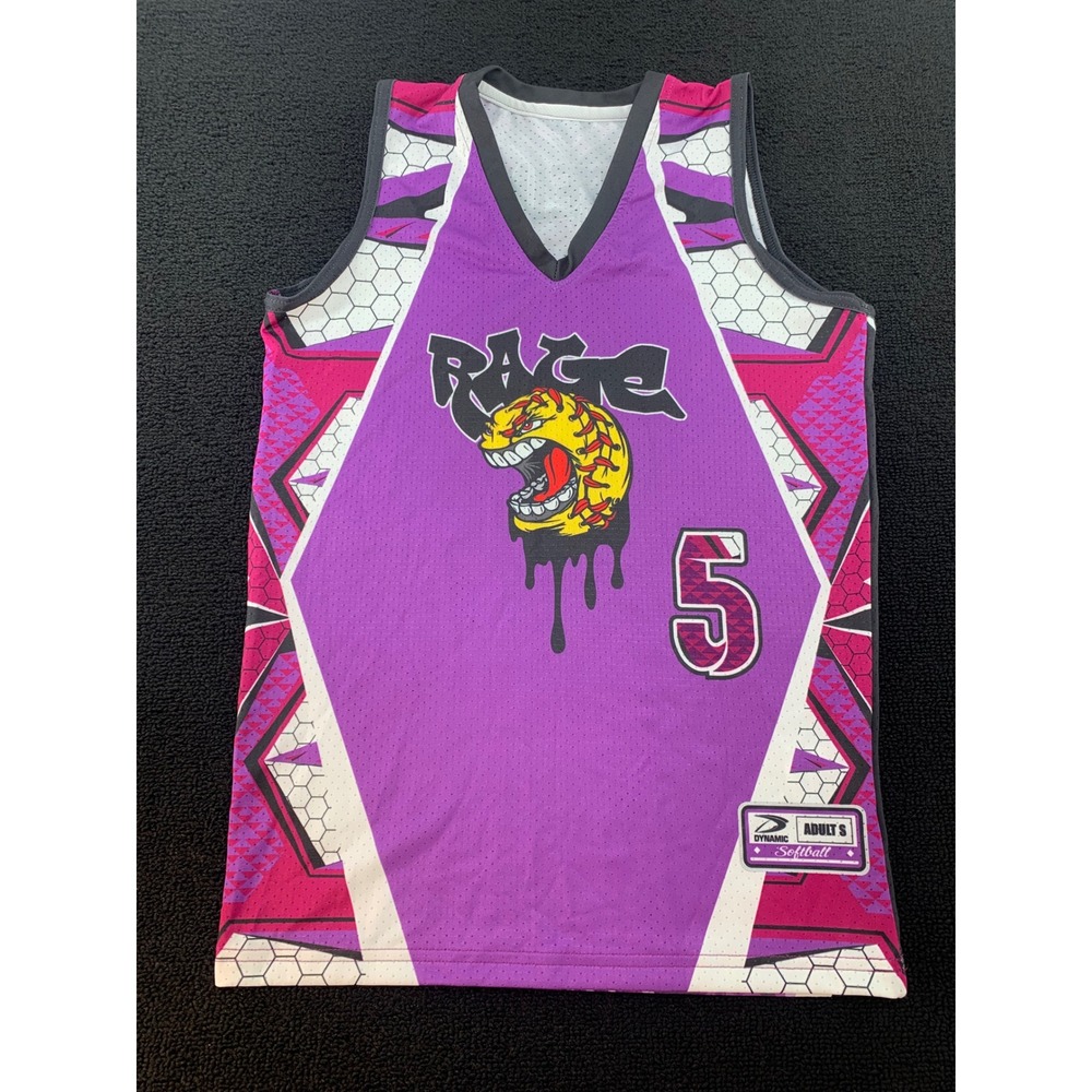 Dynamic Softball Jersey Purple‎ Pink White Graphic Print Adult Small #5 Klein